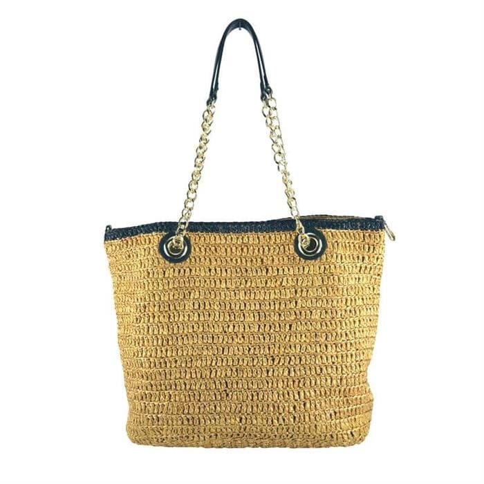 exclusive raffia tote bag with gold hardware