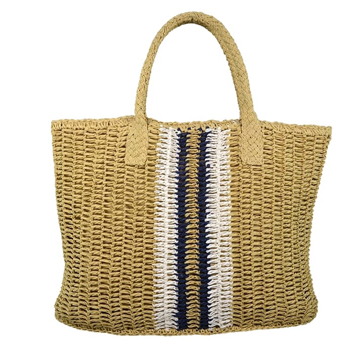 Handmade crocheted paper straw tote handbag