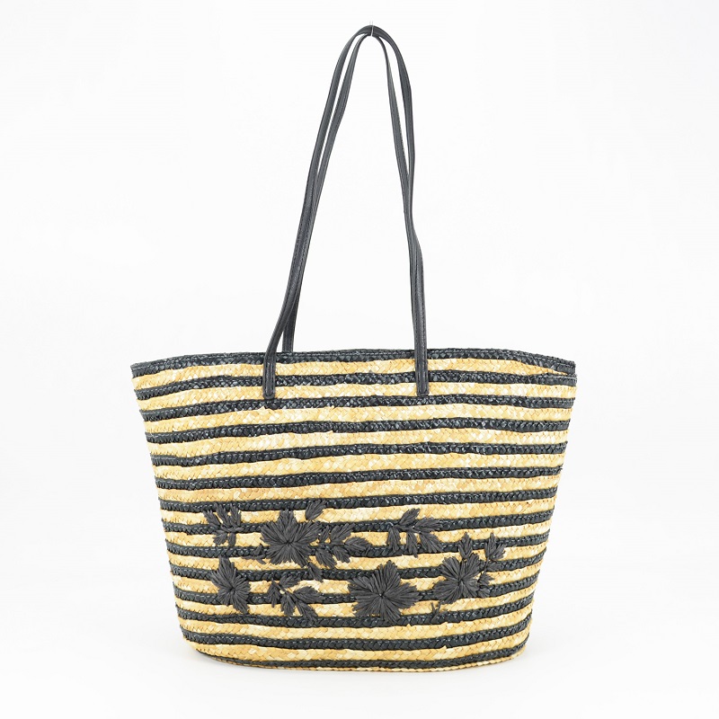Carmen Solid/Stripes Straw Bucket Bag with Bamboo Handles