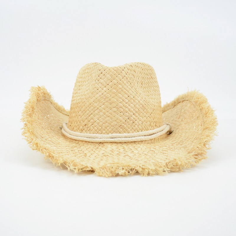 Raffia Straw Cowboy Hat with Chin Wind Rope String