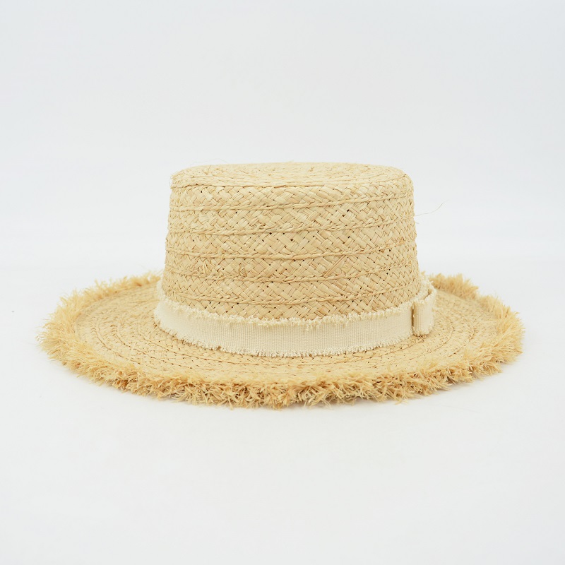 Raffia Boater Hat made with natural raffia,fabric trimming