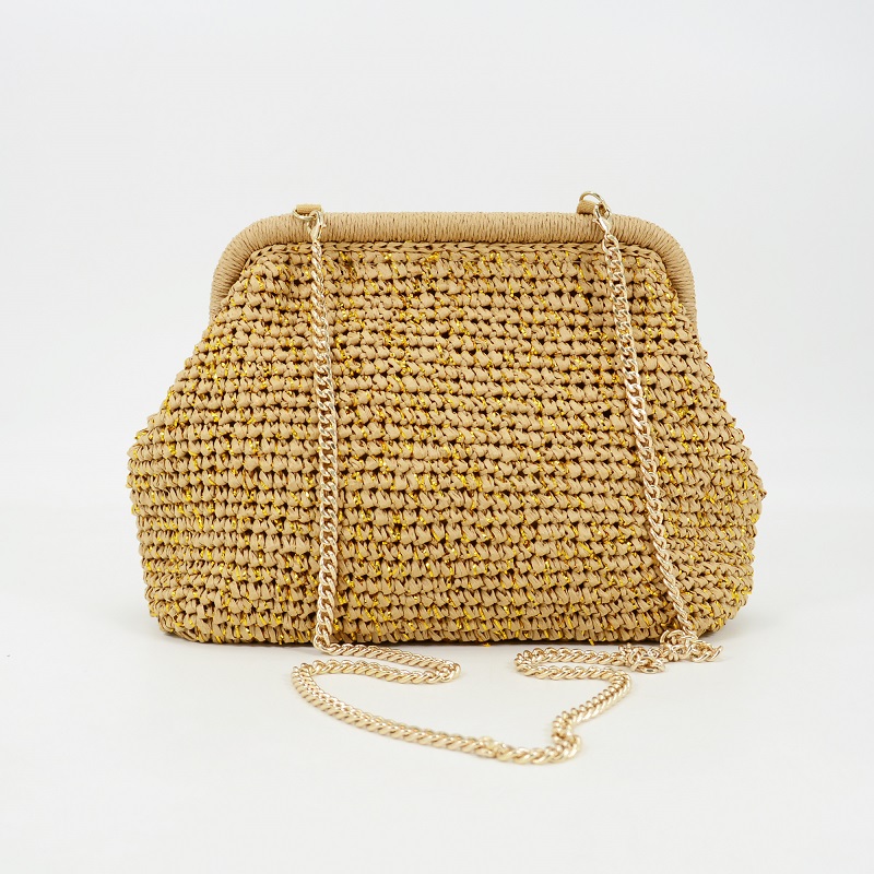 Straw Clutch with Chain Strap