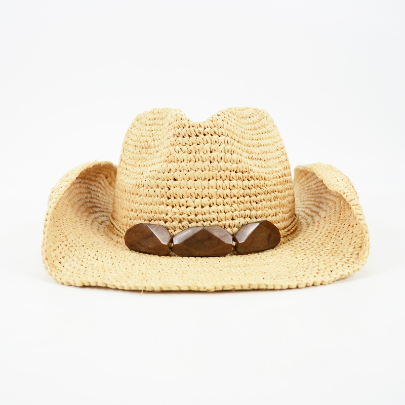 Raffia cowgirl straw hat with stone trim