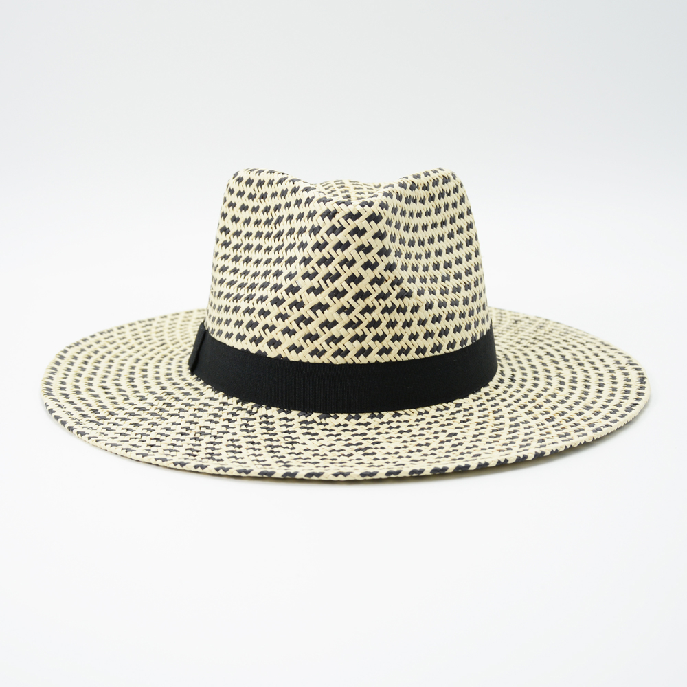 Fedora Hat Straw Black And Beige Pattern