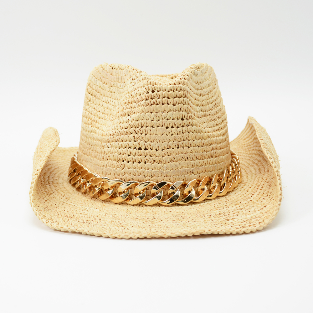 Raffia Cowboy Hat with Chain