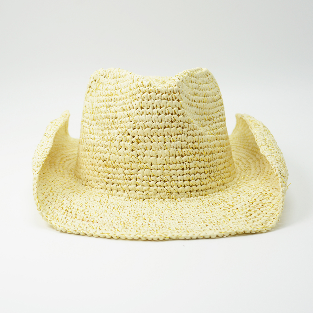 White Raffia Cowboy Hat with Gold Lurex