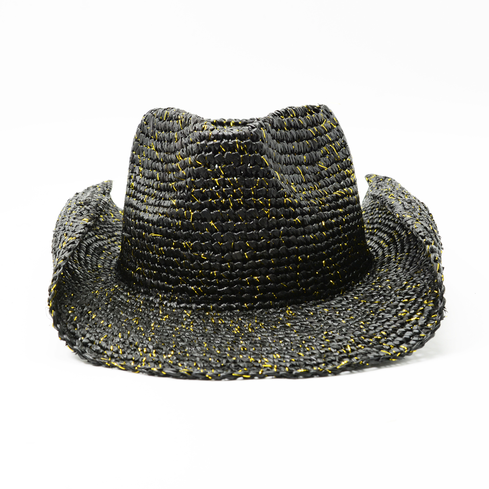 Black Raffia Cowboy Hat with Gold Lurex