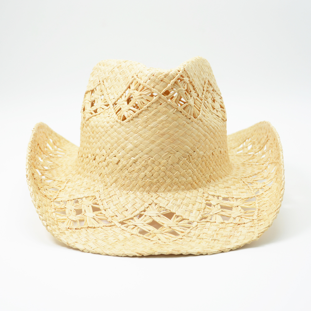 Natural Raffia Cowboy Hat-Hollow Out 