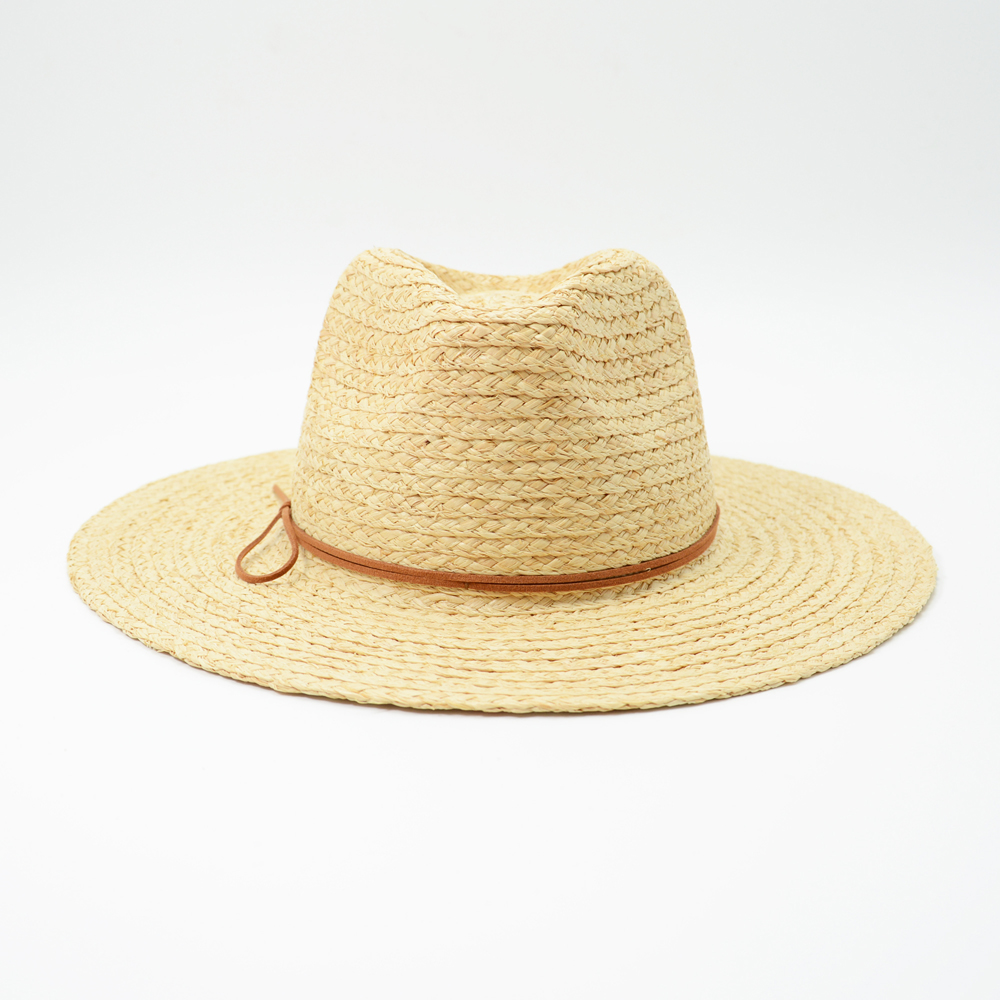 Raffia Braid Hat with Leather Trim