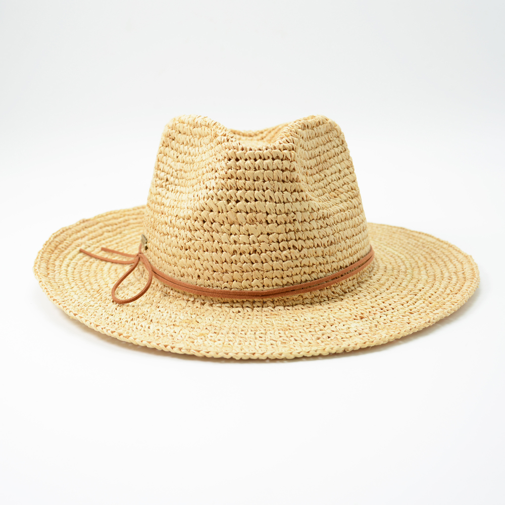 Raffia Panama Hat with Leather Trim