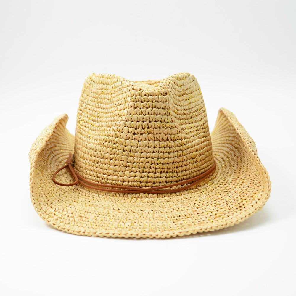 Raffia Cowgirl Hat with Leather Trimming