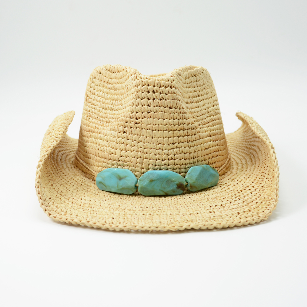 Raffia cowgirl straw hat with stone trim