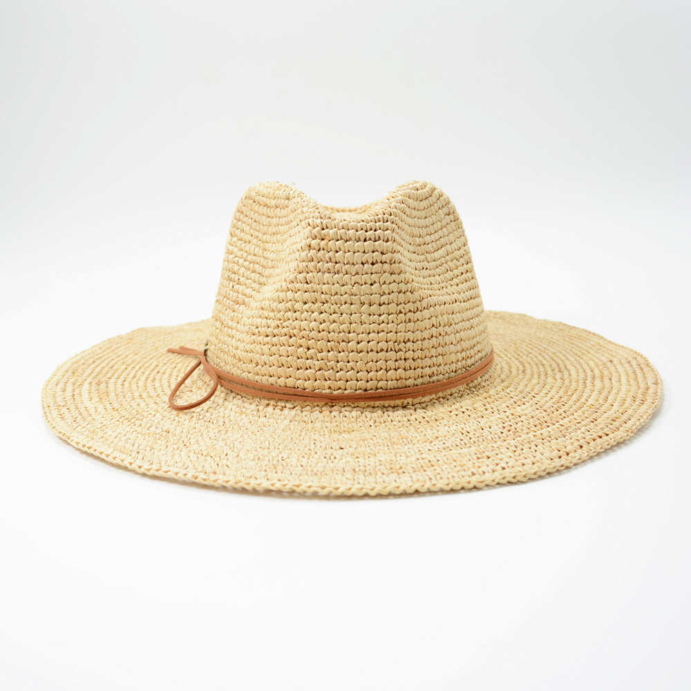 Raffia Cowgirl Hat with Leather Trim