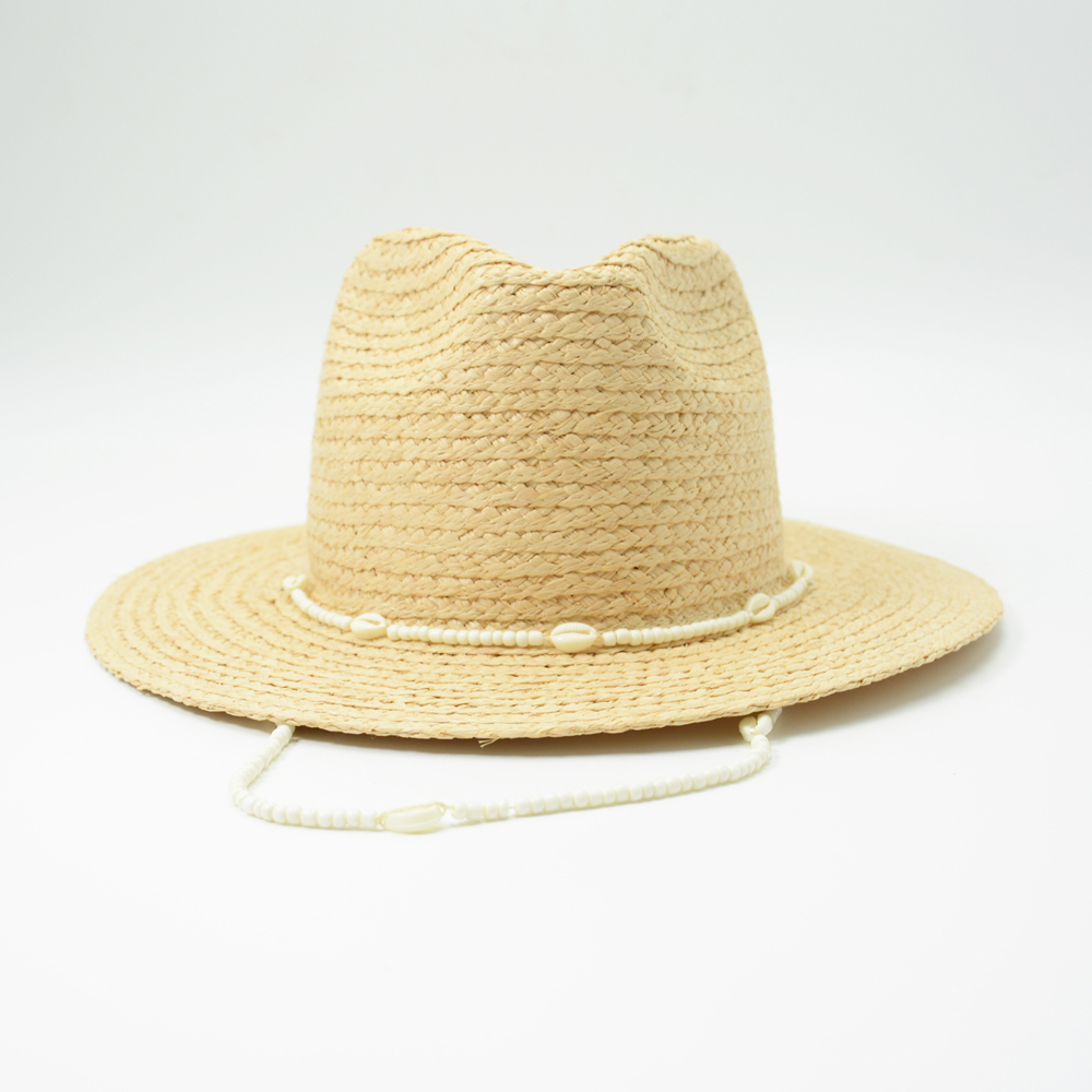 Raffia Fedora Hat Seashells Trim