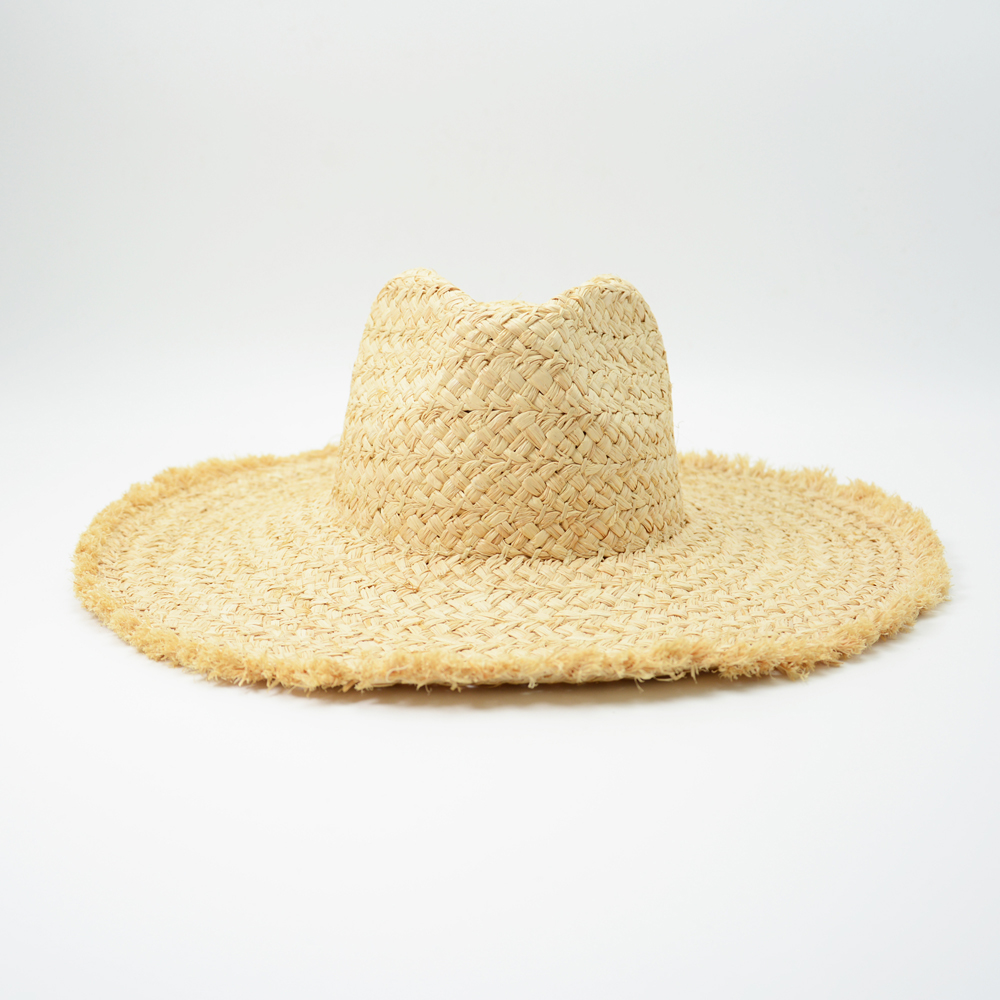 straw raffia braid sun hat with horsetail trim