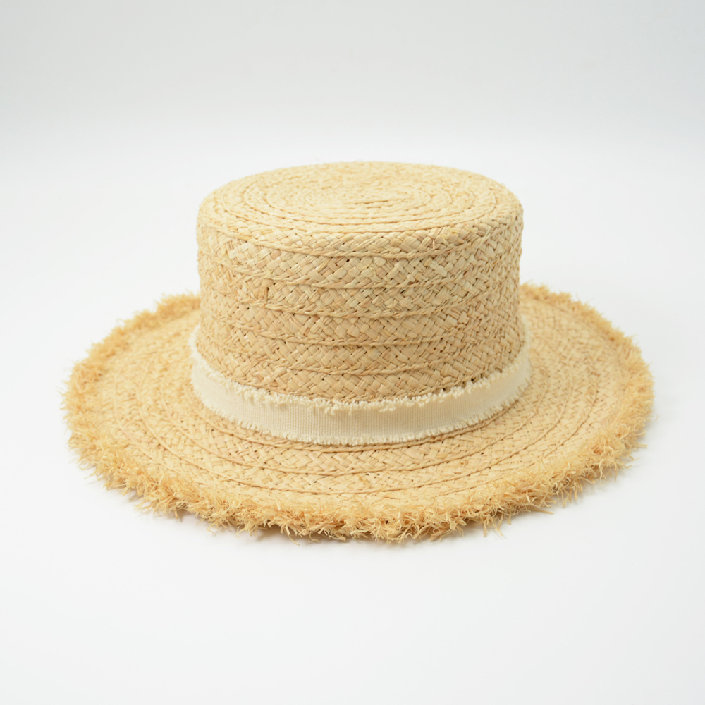 Raffia Boater Hat made with natural raffia,fabric trimming