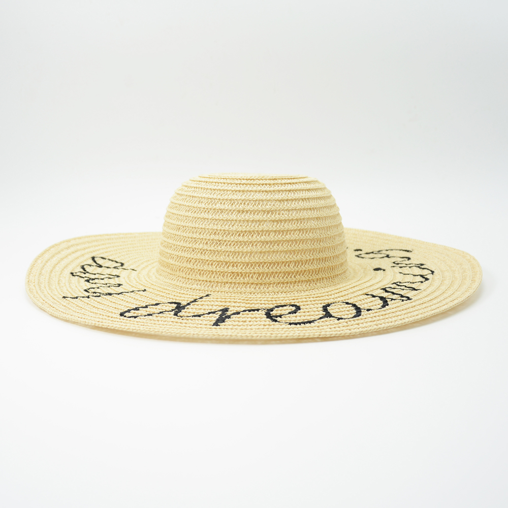 Fashion design wide brim straw hat with embroidery