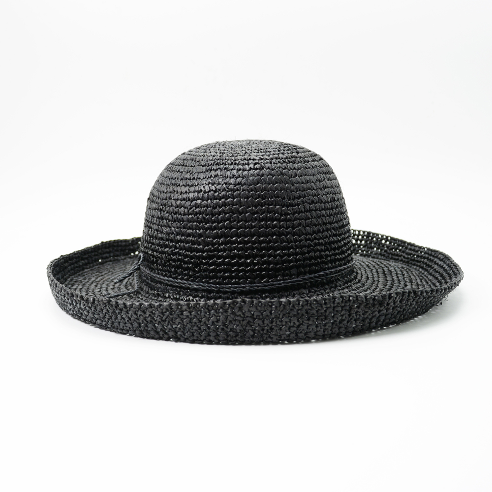 Wide Brim Black Raffia Hat