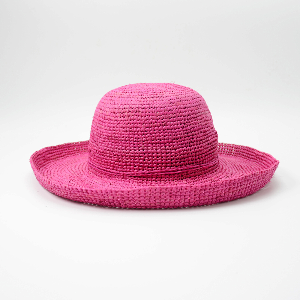 Wide Brim Pink Raffia Hat