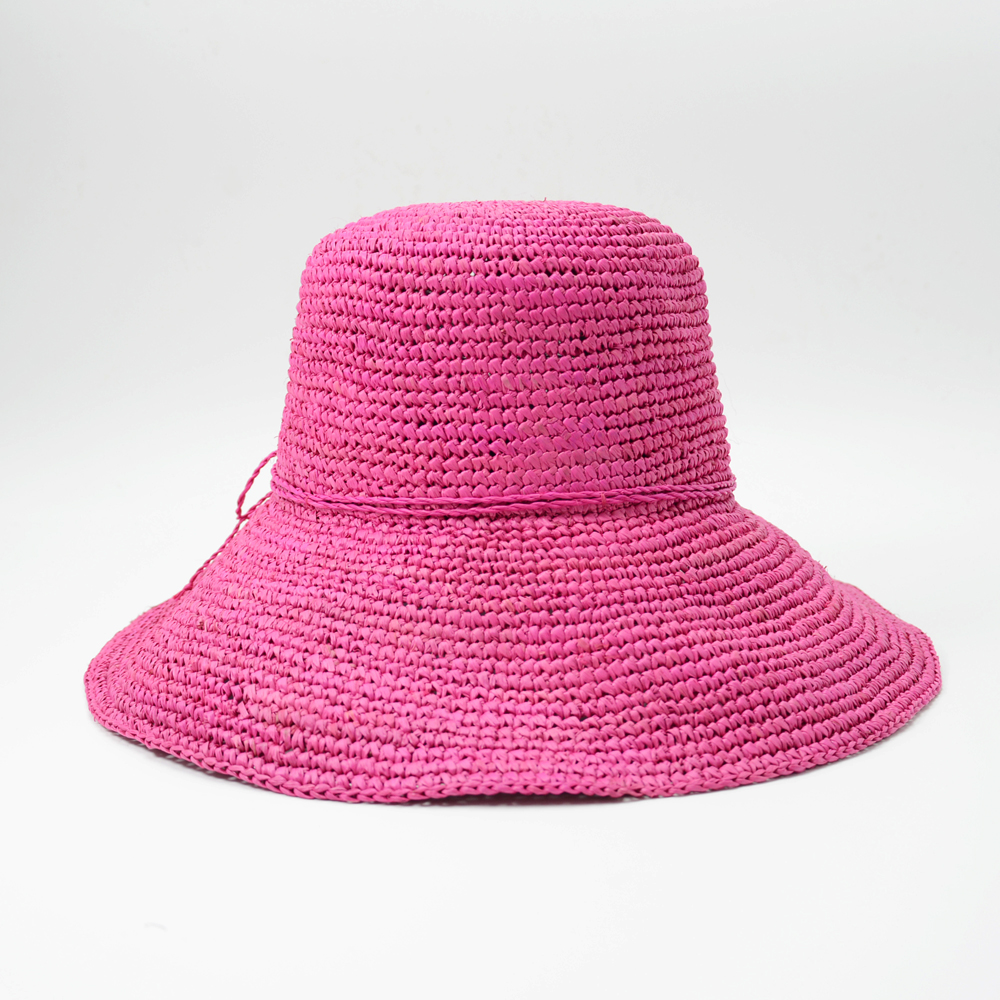 Handmade Crochet Fushia Raffia Bucket Hat