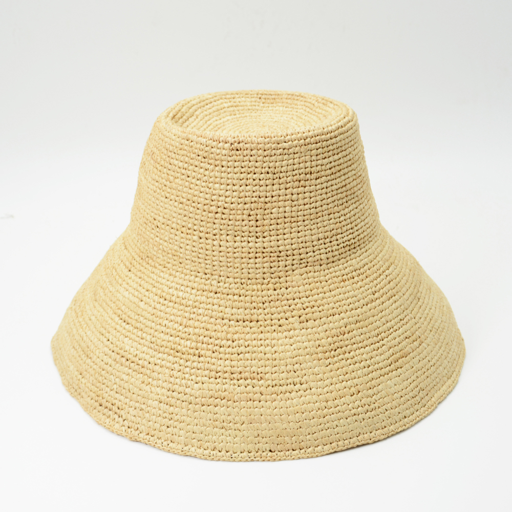 Straw Bucket Hat in Black and Beige