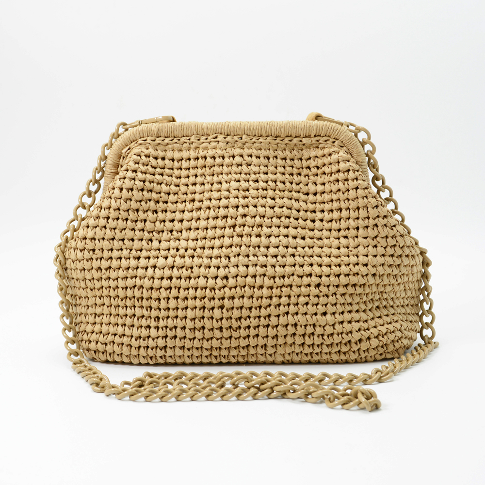 Straw Clutch with Chain Strap