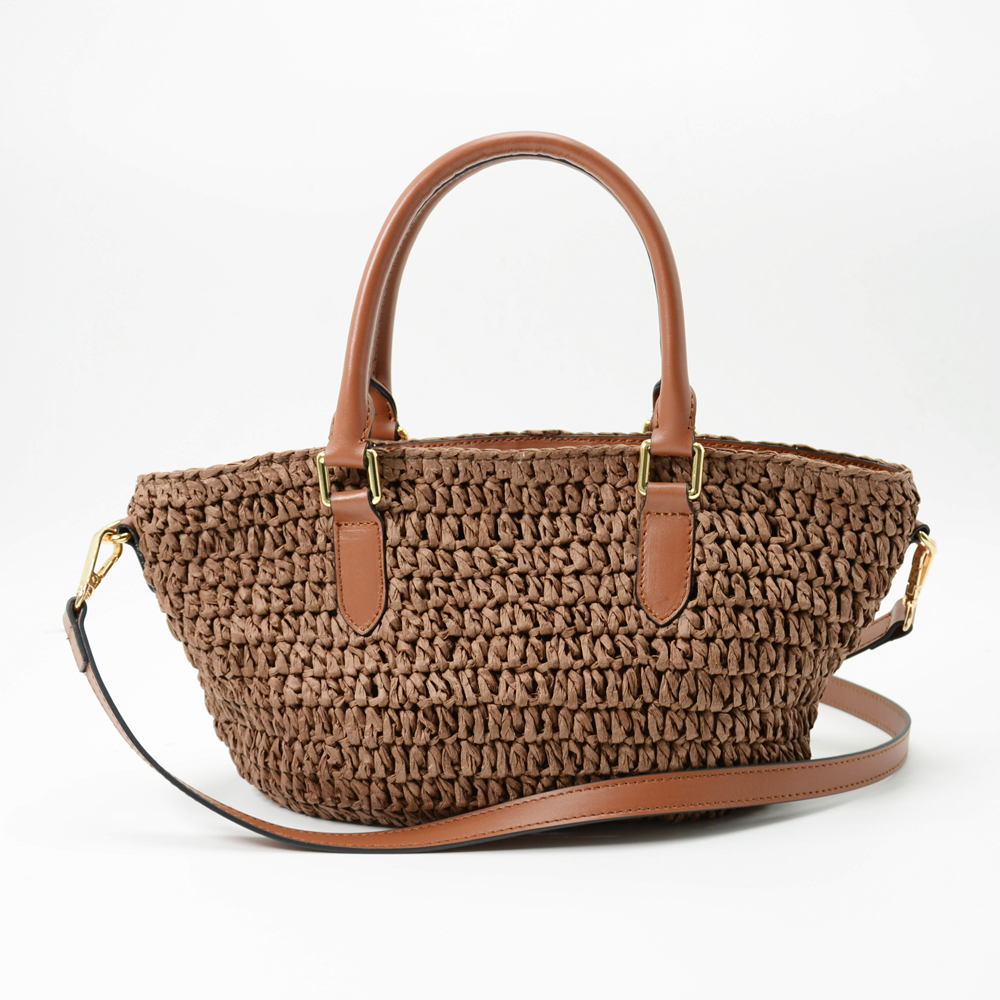 Straw Tote With Leather Strap - Small