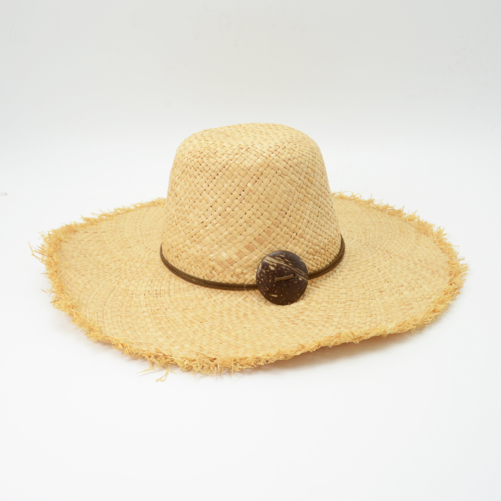 Raffia Hat with Coconut Button Trim