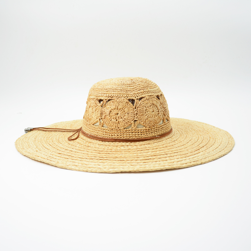 Wide Brim Fancy Weave Raffia Hat