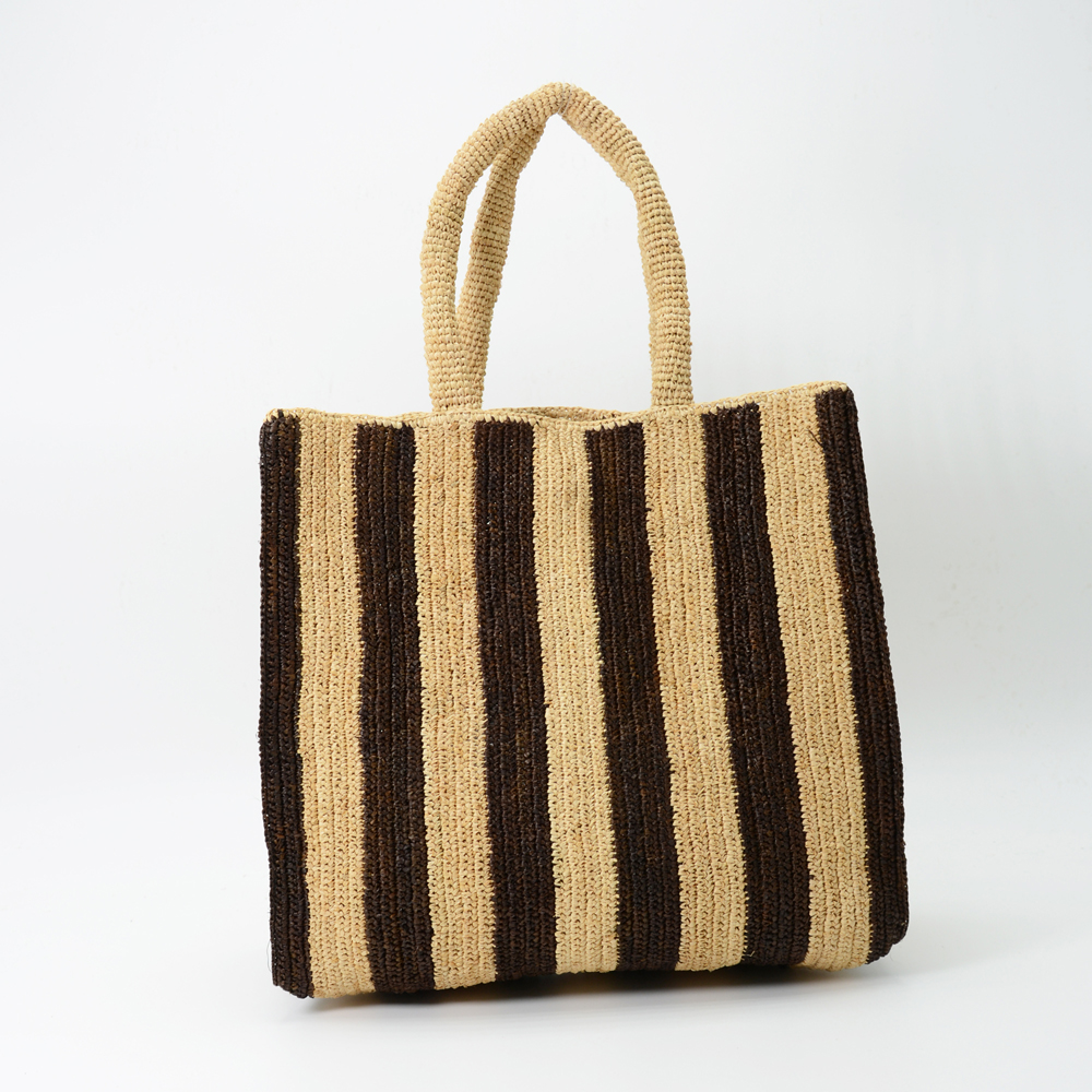 Striped Design Raffia Tote