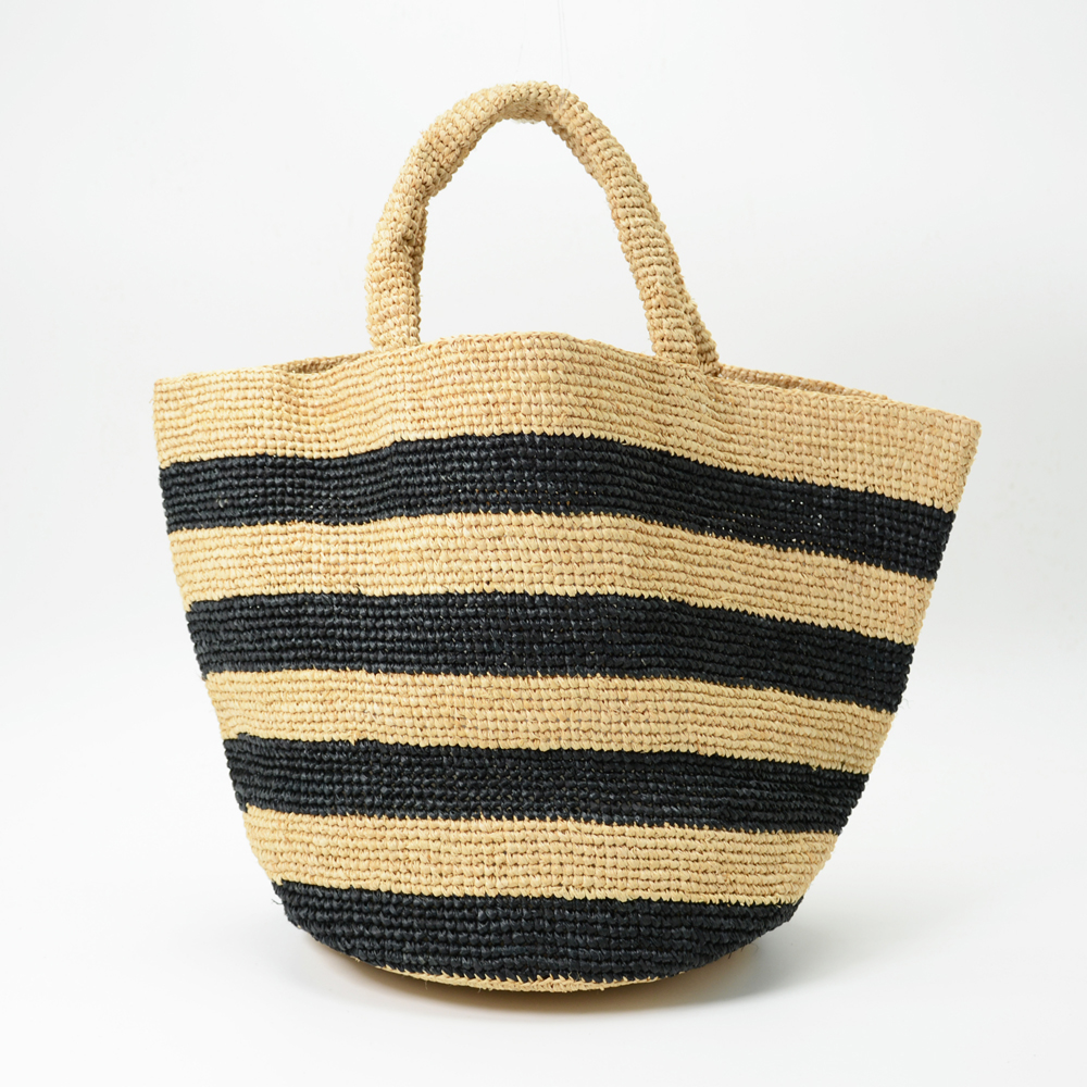 Striped Design Raffia Tote