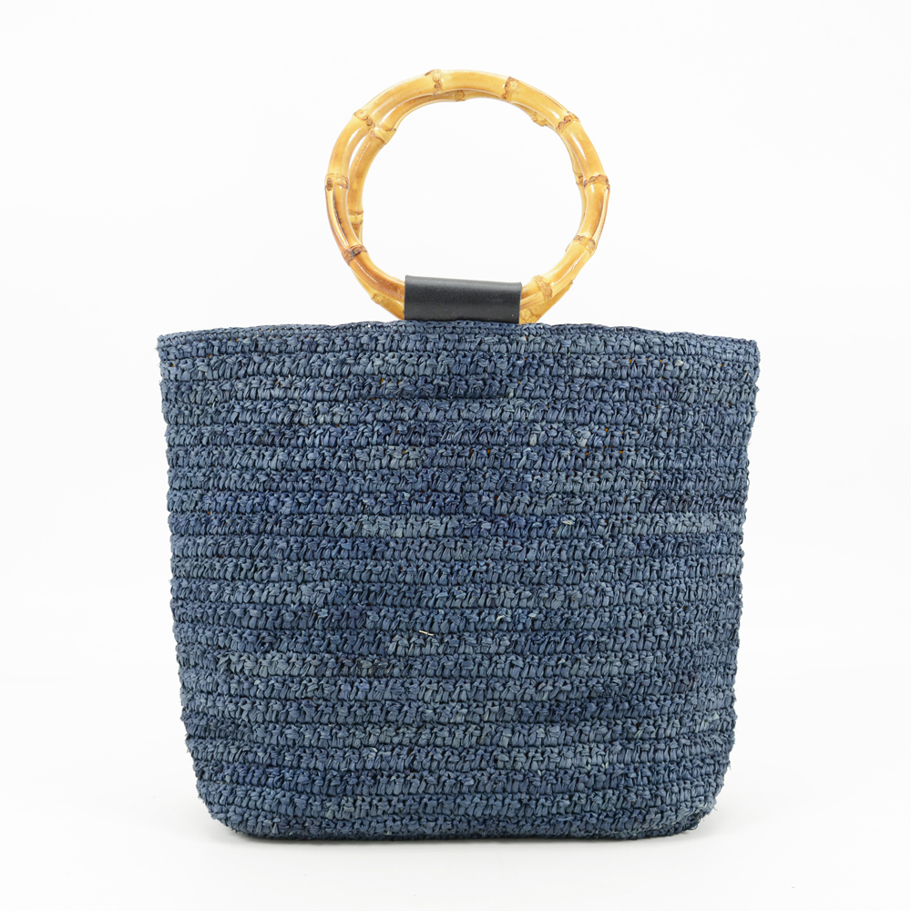 Navy Raffia Tote