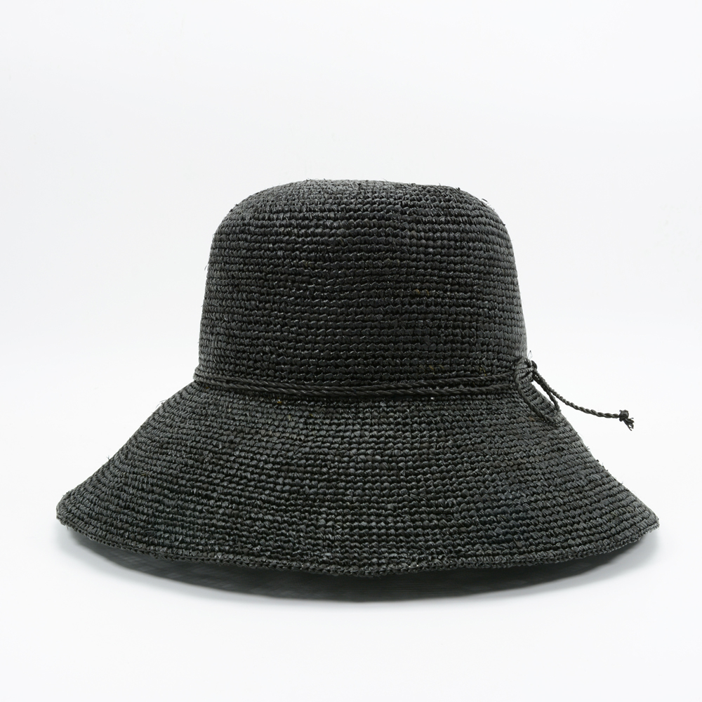 Black Raffia Bucket Hat for Summer