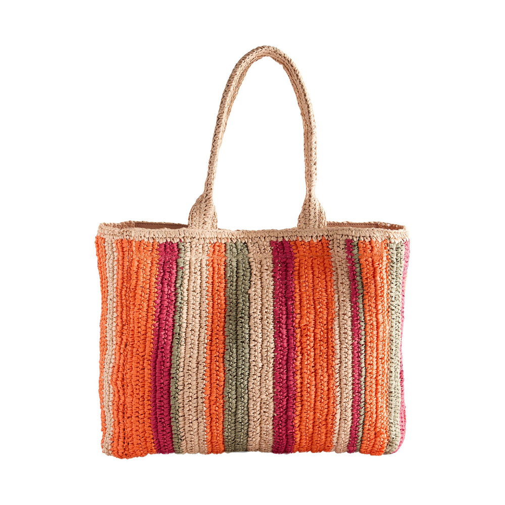 Striped Straw Tote Bag